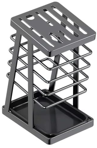 Ceppo portacoltelli in acciaio inox senza coltelli, porta coltelli universale in acciaio inox, porta coltelli per bancone da cucina, con vassoio di scarico per riporre coltelli (nero)