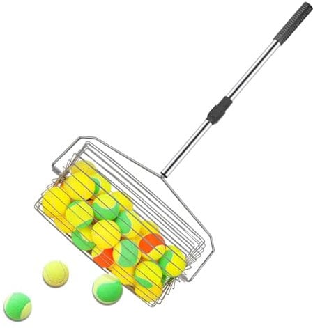 Mavdecll Protable Tennis Ball Collector, 86-126cm Edelstahl Teleskopstange, 60 Bälle Große Kapazität Roller Hopper, Sparen Sie Zeit Und Mühe, Bequem, Um Den Ball Zu Bekommen, Für Stadion