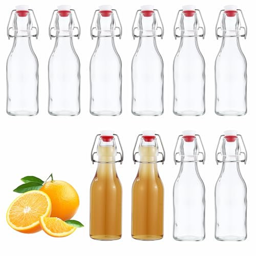 Lot de 10 Bouteille en Verre 250ml avec Bouchon Mécanique, Bouteille en Verre Avec Bouchon,Pour Remplissage, Sirops, Boissons, Huiles Alimentaires, Vinaigres Aromatisés