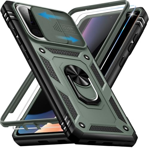 Giyer Panzerhülle für Samsung Galaxy A17 Hülle mit Schutzfolie, Handyhülle A17 4G/5G Case mit Kameraschutz 360° Metall Ring Ständer, Stoßfest Schutzhülle für Samsung A17 5G Cover Tasche (Grün)
