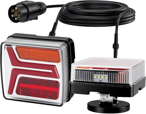 Justech 2x LED Magnetische Anhängerrückleuchten 35-LEDs 10m-Kabel mit ECE-Zertifiziert IP67 wasserdicht 12V Rücklicht für maximale PKW LKW