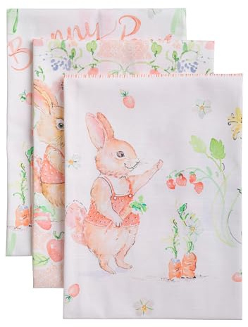 Maison d'Hermine Küchenhandtuch 100% Baumwolle (50 cm x 70 cm, Set von 3) | Küchenhandtücher Tischgeschirrtücher zum Muttertagsgeschenke Reinigen Buffetpartys Hochzeiten Frühling/Sommer - Bunny Party