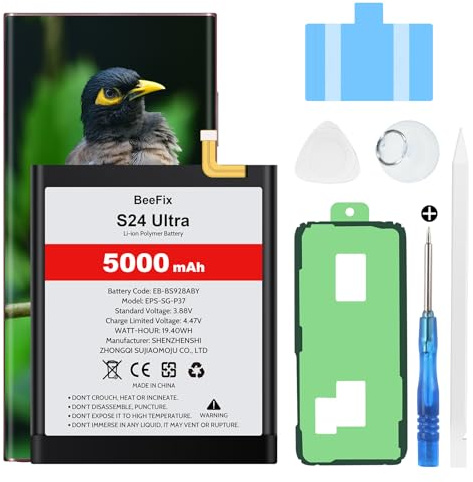 Beefix Ersatzakku kompatibel mit Samsung Galaxy S24 Ultra SM-S928: EB-BS928ABY 5000mAh Li-Ion Polymer akku mit Reparaturwerkzeugen