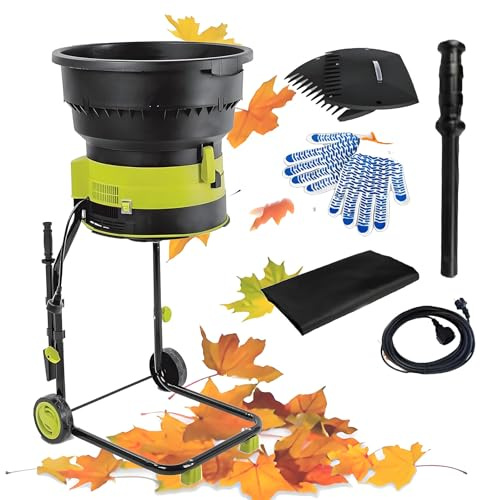 ZYLDDS 2500w Broyeur à Feuilles électrique Broyeur De Compost Broyeur De Branches Hachoir à Feuilles Broyeur De Feuilles De Jardin,Diamètre De L'entonnoir 54 Cm pour Nettoyage Cour Nopowercord