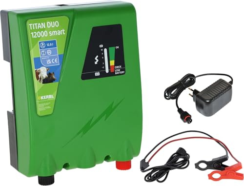 Kerbl TITAN DUO 12000 smart,Weidezaungerät,12/230 V DUO Weidezaungerät smart,Input 12.00 J,max. Spannung 11.200 V, für Zäune bis 50 km,3 Jahre Garantie,Made in Germany