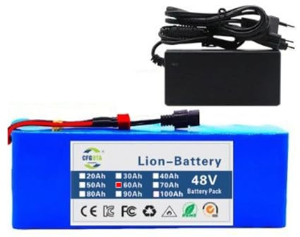 48V 100Ah/90Ah/60Ah/20Ah Ebike Battery E-Bike Lithium-Ion Battery, Lectric Bike Battery Pack with Charger for 1000W 750W 500W Electric Bicycle Scooter Motor 48V 60Ah,T