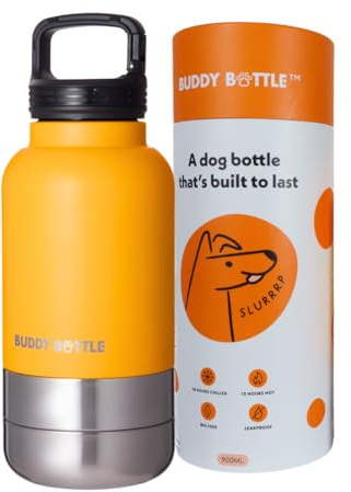 Buddy Bottle Dog Water Bottle with Bowl — 900ml Insulated Stainless Steel Travel Flask for Walking, Hiking & Camping | Leakproof 3-in-1 Portable Dog Drinking Bottle