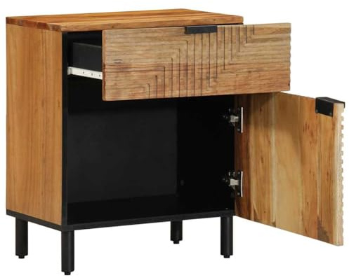 LoogCape Nachttisch Braun Massivholz Akazie 50x33x60cm, Beistelltisch Schlafzimmer mit Schublade, langlebig, rustikal