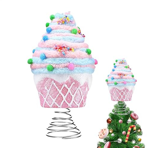 Cupcake Christmas Tree Topper, 14cm Pastel Decor For Christmas Tree Top, Cute Pastel Dessert Ornaments, Cupcake Ornaments, Decors For Home And Garden