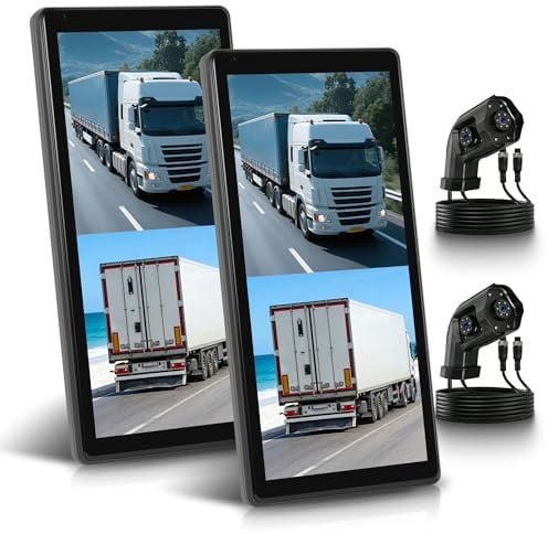 LKW Dual Spiegel Dashcam mit 2 Fernglaskamera, Rückspiegel mit Vertikalem Bildschirm für Lastkraftwagen Bus,10.36 Zoll Touchscreen Monitor mit BSD Systeme/Nachtsicht/DVR/Loop-Aufnahme/IP68 Wasserdicht