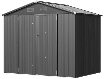 Aoxun Metallschuppen 8x6ft, großes Gartenhaus 224x161x196cm, stabil,Schwarz | mit Doppeltür, abschließbar, für Rasenmäher, Fahrräder und Gartengeräte, Hof, Garten und Terrasse, langlebige Konstruktion