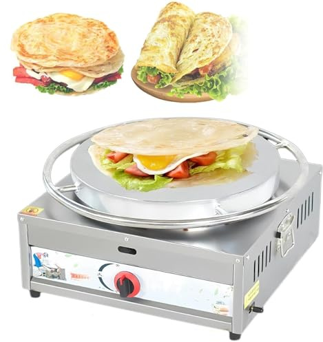 Macchina per crepe, piastra elettrica antiaderente per pancake con spatola in legno e spalmatrice, diametro pentola 45 cm, superficie antiaderente per gas GPL