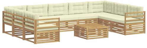 vidaXL Outdoor-Sofagarnitur mit Kissen 10 pcs Weiß und Creme Polyester, Gartenmöbel Set, modernes Sofa für den Außenbereich, Lounge ganz entspannt, Terrasse, Patio