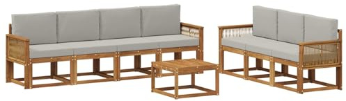 vidaXL Outdoor-Sofagarnitur 8 pcs Natürlich und Hellgrau Polyester, Gartenlounge, modernes Outdoor-Sofa, Sectional-Möbel, Terrassenkomfort, gemütliche Sitzgelegenheit