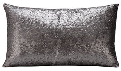 Nunubee Dekorative Pailletten Meerjungfrau Dekokissen Kissenbezüge Glitzern Sofakissen Kissenbezug Deko Kissenhülle 30x50cm, Grau