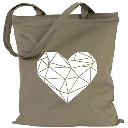 JUNIWORDS Jutebeutel - Wähle ein Motiv & Farbe - Origami Herz (Beutel: Khaki, Motiv: Weiß)