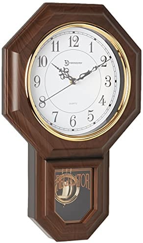 Timekeeper Essex Westminster Chime Faux Wood Pendulum Wall Clock, 44cm x 29cm, Walnut