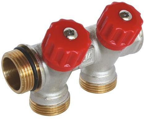 SOMATHERM FOR YOU - Sanitary Kollektor, vernickeltem Messing, Male-Female 20/27, selbstdichtenden und ausgerichtet, 2 Zweige mit Ventil Absperrventil ausgestattet in 3/4 Malen Ek