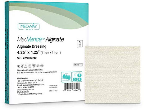 MedVance TM Alginat – Calciumalginat-Verband 4,25x4,25 Schachtel mit 5 Verbänden