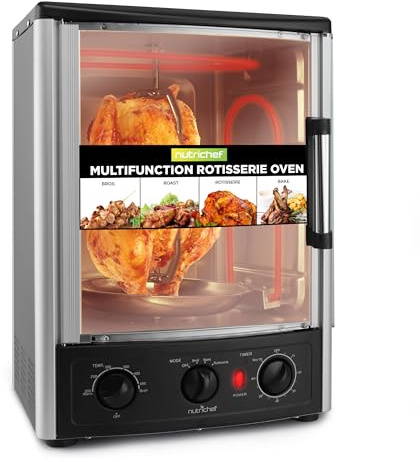 NutriChef Multifunktionell Rotisserie-bordugn | 24 Quart Vertikal glaskonvektionsugn, för Rotisserie, stekning & grillning | Timer & temperaturkontroll | 13,4 x 12,2 x 18,9