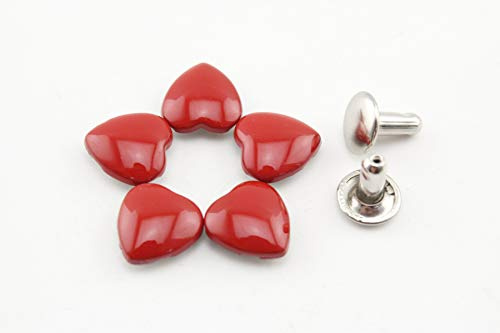 M61C Nieten in Herzform, 10 mm x 10 mm, Rot, für Geldbörsen, Taschen, Kleidung, Schuhe