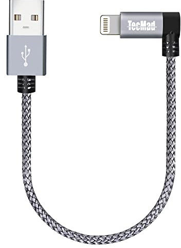 iPhone Ladekabel Winkel Stecker Kurz, MFi Lightning Kabel 90 Grad Nylon Lightning Schnellladekabel für iPhone 14/13 Pro 12/11/ Xs Max XR X 8 7 6s 6 Plus 5S, iPad und weitere. (0.2m/0.65ft, Grau)