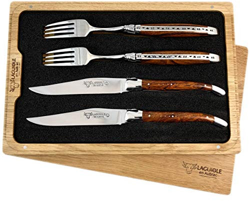 LAGUIOLE en Aubrac Premium Steakbesteck geschmiedet Set 2 Steakmesser und 2 Steakgabeln Wüsteneisenholz
