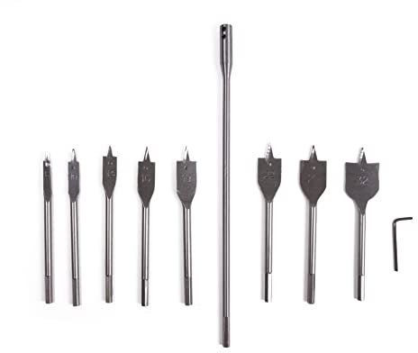 Holzbohrer Flachfräsbohrer Flachholzbohrer Set 6-32 mm 10in1 und Verlängerung