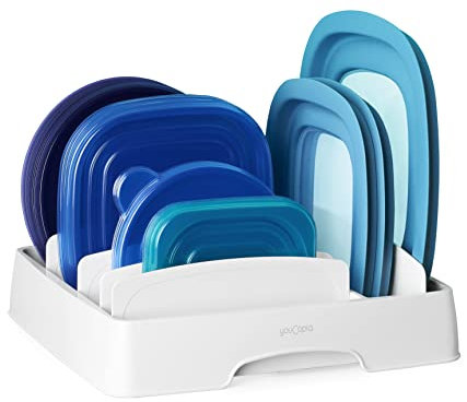 YouCopia StoraLid Food Container Lid Organiser, Adjustable Plastic Lid Storage for Kitchen Cupboard or Drawer Organisation, Medium