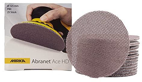 Mirka Abranet Ace HD Netz Schleifscheiben Ø 125mm Klett/Korn P80 / 25 Stk / AH23202580 / Für 125mm Exzenter und Schleifmaschinen/zum Schleifen von harten Oberflächen, Holz, Spachtel, Lack, Metall