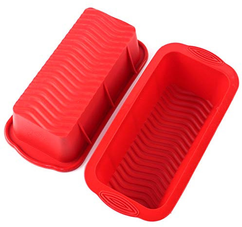Aichoof Silicone 1lb loaf pan, Silicone Non-Stick Bread Baking Tray, 8.5 inch Easy to use Bread Baking Moulds Tins, Non-Slip Hand Design, Oven Safe, BPA-Free,Dishwasher Safe(Red, 2-PCS)