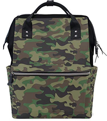 BIGJOKE Wickel-Rucksack mit Waldmotiv, Camouflage-Muster, multifunktional, große Kapazität, Wickeltasche, Reißverschluss, lässig, stilvoll, Reiserucksack für Mama, Papa, Babypflege