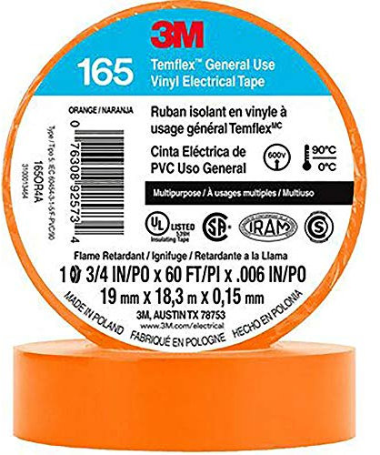 3M Temflex 165 Lösungsmittelfreies Vinyl-Isolierband: 3/4 in. x 60 ft. (Orange) / 10-pack