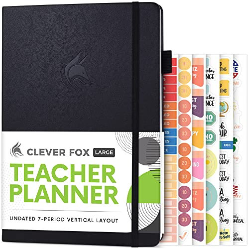 Clever Fox Lehrerplaner - Schuljahresplaner mit Kalender & Unterrichtsplänen - Lehrerplanbuch für Klassenzimmer & Homeschool Organisation (Kleiner als A4 (18 x 25 cm), Schwarz)
