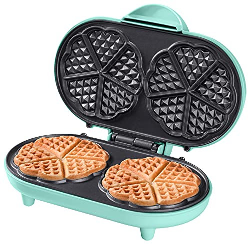 Bestron Gaufrier double pour gaufres classiques en forme de cœur, Gaufrier avec revêtement anti-adhésif, Sweet Dreams collection, Couleur: menthe, Vert