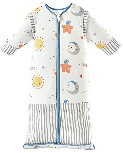 Chilsuessy Winter 3.5 Tog Kinder Schlafsack mit abnehmbaren Ärmeln Bio Babyschlafsack für Jungen und Mädchen von 1 bis 10 Jahre alt, Blau Himmel, XL (130-150 cm)