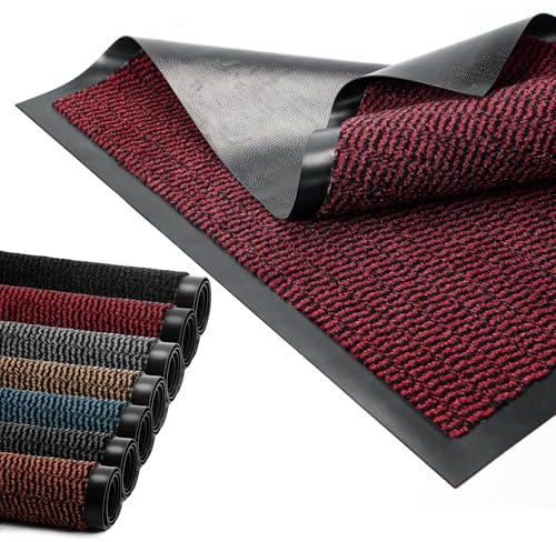 BLADO Door Mat Barrier Mat Non Slip Rubber Mats Washable Light Weight Heavy Duty | Floor Mats Kitchen Rugs Dirt Trapper Doormat Entrance Rug Shoes Scraper Super Absorbent Carpet (120cm x 180cm, Red)