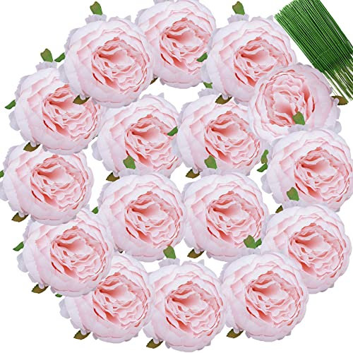 FagusHome 25 Pièces Artificielle Pivoine Fleurs Têtes 10CM Soie Fleurs Artificielles avec Tiges Fleurs Vintage pour Décor (Rose)