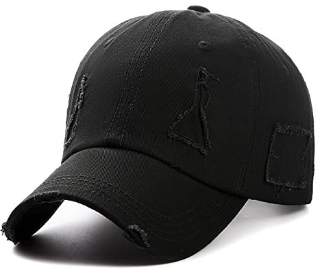XYIYI Schwarz Vintage Basecap Verstellbare Distressed Washed Baseball Kappe für Damen Herren