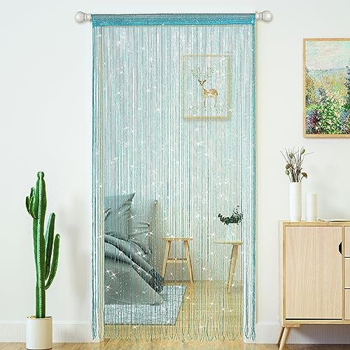 String Curtains for Doorways Glitter Beaded Curtains Door Sparkle Beads Curtain Open Closet Laundry Hanging Hippie Glisten Beads Window Girls Panel (Blue, 39×79 in/100×200cm)