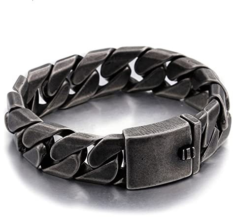 AMDXD Herrenarmband aus Edelstahl, Panzerkette Armreif Hip Hop Rapper Modeschmuck Zeitloser Herrenschmuck, Länge 22cm, Schwarz