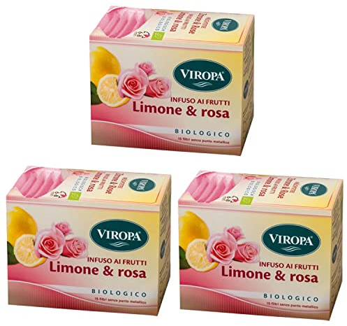 3x Viropa - Infuso ai Frutti - ROSA e LIMONE - 15 filtri - Confezione da 3 x 15 filtri - Tisane ed infusi in filtro+ in OMAGGIO 2 Tisane Funzionali Viropa