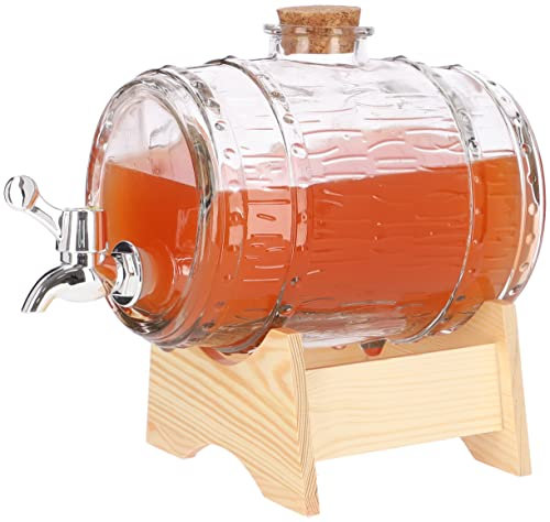 KOTARBAU® Tonneau en verre avec robinet pour vin, jus, limonade ou eau avec support en bois 1,5 l