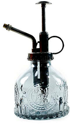 Hniuyun Glass Plant Mister Spray Bottle, 6.4 All Vintage Plant Spritzer Watering Can, Bronze Plastic Top Pump, Plant Mister Glass Watering Garden Tool (Grey)