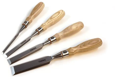 Narex 4-teiliges Set von Richter Extra Schrägkantenmeißel (1/4, 1/2, 3/4 und 1 Zoll) kryogenisch behandelter Cr-V Stahl gehärtet nach HRc 62 ergonomische Eschegriffe Edelstahlhülsen 853654