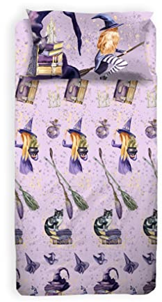 hermet Witch Bettwäsche-Set für Einzelbett, Einzelbett, Bettlaken, Spannbettlaken, Kissenbezug, 100% Baumwolle, offizielles Produkt