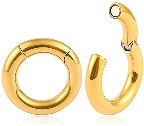 Vankula Poids Oreille écarteur Plug Tunnel Jauges Cerceau en Acier Inoxydable Piercing Bijoux pour Femmes Hommes 6mm(2G) x30mm Gold