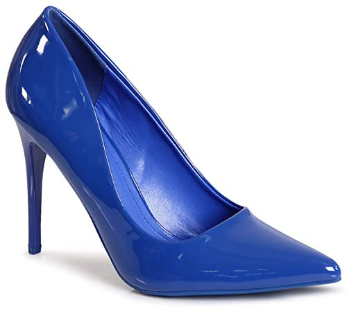 topschuhe24 2664 Damen Spitze Lack Pumps High Heels, Farbe:Blau, Größe:37 EU