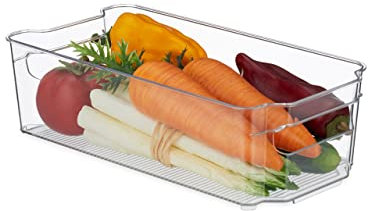 Relaxdays Organizer da Frigorifero, Contenitore da Cucina, Box per Alimenti, 9 x 31,5 x 15,5 cm, con Manici, Trasparente