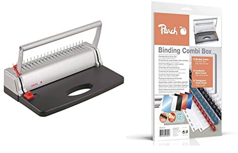 Genie CB 800 Spiralbindegerät (bis 145 Blatt; DIN A4; Inkl. Plastikbinderücken-Set) silber/schwarz & Peach PB100-14 Plastikbindeset für 12 Dokumente, DIN A4, 36-teilig